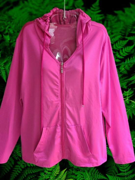 SHEIN Tops - SHEIN Curve Womens Top Hoodie Full Zip Kangaroo Pockets Pink Size 2XL